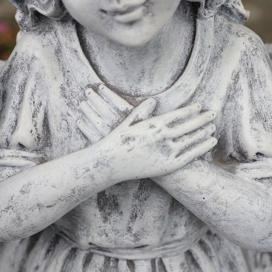 16" Gray Angel Child Wrapped in Wings Outdoor Bird Bath